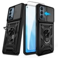 thumbnail image 1 of OnePlus Nord N200 5G Case with Tempered Glass Screen Protector, Dteck Rugged Shockproof Case with Camera Lens Slide Protection, Built-in Kickstand, Magnetic Hard Back Cover, Black, 1 of 8