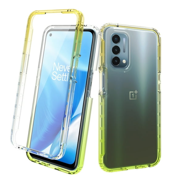 OnePlus Nord N200 5G Case With Built-in Screen Protector, Rosebono Hybrid Gradient Transparent Soft TPU Clear Skin Cover Case For OnePlus Nord N200 5G (Yellow)