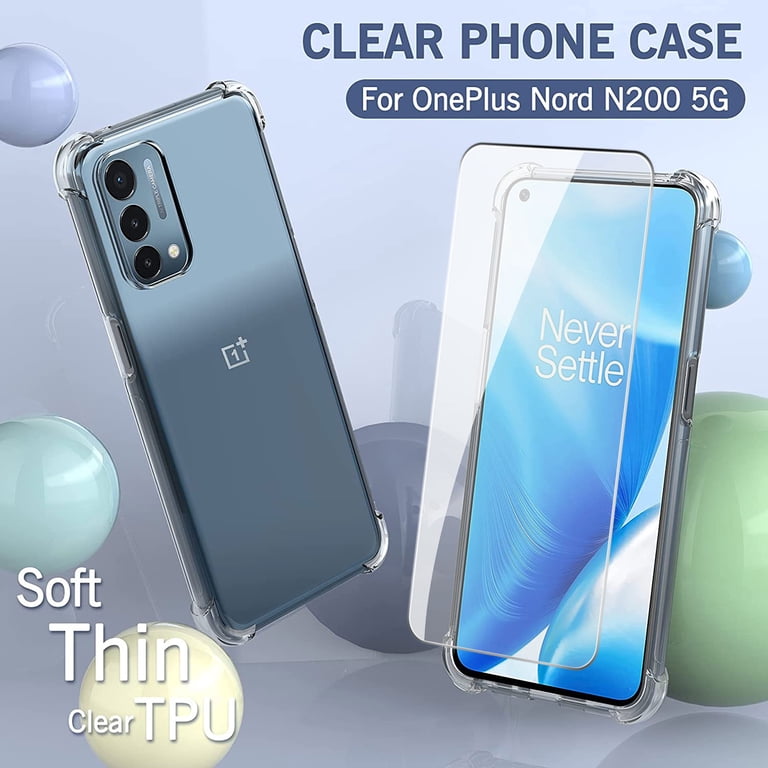 OnePlus Nord N200 5G Clear Case with Tempered Glass Screen Protector, Dteck Slim Fit Crystal Transparent Case Soft TPU Back Cover for OnePlus Nord