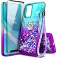 thumbnail image 1 of OnePlus Nord N200 5G Phone Case with Tempered Glass Screen Protector (Full Coverage), Nagebee Sparkle Glitter Liquid Bling [Ring Holder & Wrist Strap] Women Girls Cute Case (Aqua/Purple), 1 of 6