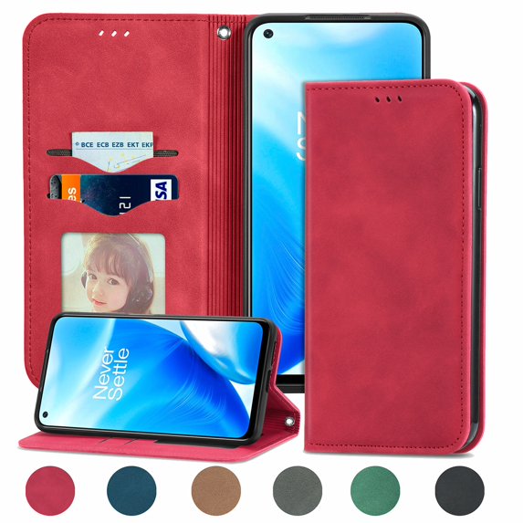 OnePlus Nord N200 5G Wallet Case, Dteck PU Leather Folio Flip Wallet Case with Card Slots / Money Pocket, Magnetic Closure, Stand Cover for OnePlus Nord N200 5G (2021), Red