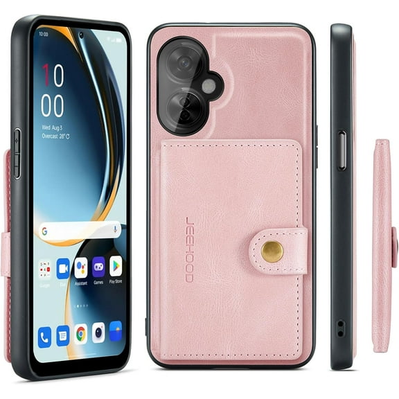 OnePlus Nord N30 5G 2023 PU Leather Wallet Case, Pink (Cellular Phone Case), 5 Card Slots, Magnetic Back Card Pockets, Shockproof Protective Cover, Detachable, Wireless Charging Compatible