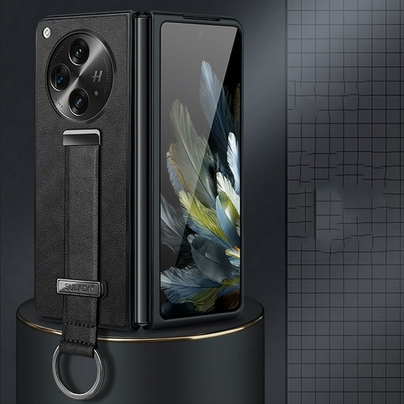 for OnePlus Open Case, Premium PU Leather Wristband Portable Case, Durable Minimalist Ultra Thin Slim Cover Protective Phone Case Compatible with OnePlus Open, Black