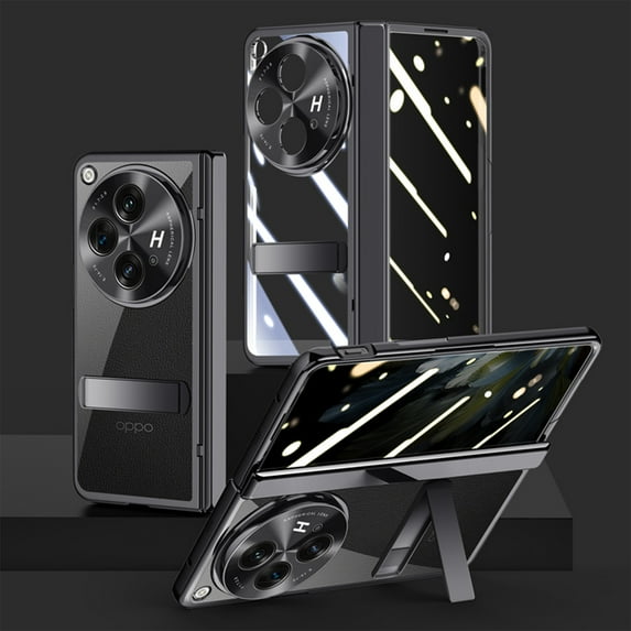 for OnePlus Open Case with Privacy Screen Protector, Built-in Adjustable Kickstand & Magnetic Hinge Protection All-Inclusive Protective Case for OnePlus Open, Black