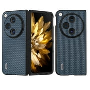 for OnePlus Open Full Body Case, Luxury Magnetic Hinge Protection Shockproof PU Leather Slim Fabric Grid Texture Phone Case Cover for OnePlus Open, Darkblue