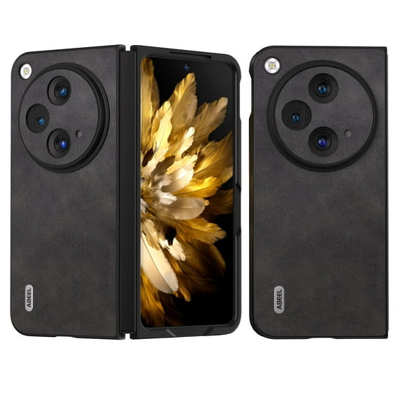 For OnePlus Open Leather Case, ELEHOLD Retro Premium PU Leather All-Inclusive Lens Protection Ultra Slim Lightweight Shockproof Scratch-Resistant Protective Case for OnePlus Open, Black