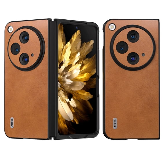 For OnePlus Open Leather Case, ELEHOLD Retro Premium PU Leather All-Inclusive Lens Protection Ultra Slim Lightweight Shockproof Scratch-Resistant Protective Case for OnePlus Open, Brown