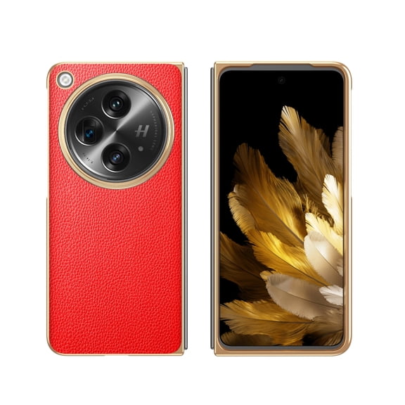 for OnePlus Open Slim Case,Premium Litchi texture Leather Lightweight Case Luxury Plating Classic Fashion Shockproof Protective Phone Cover for OnePlus Open - Red
