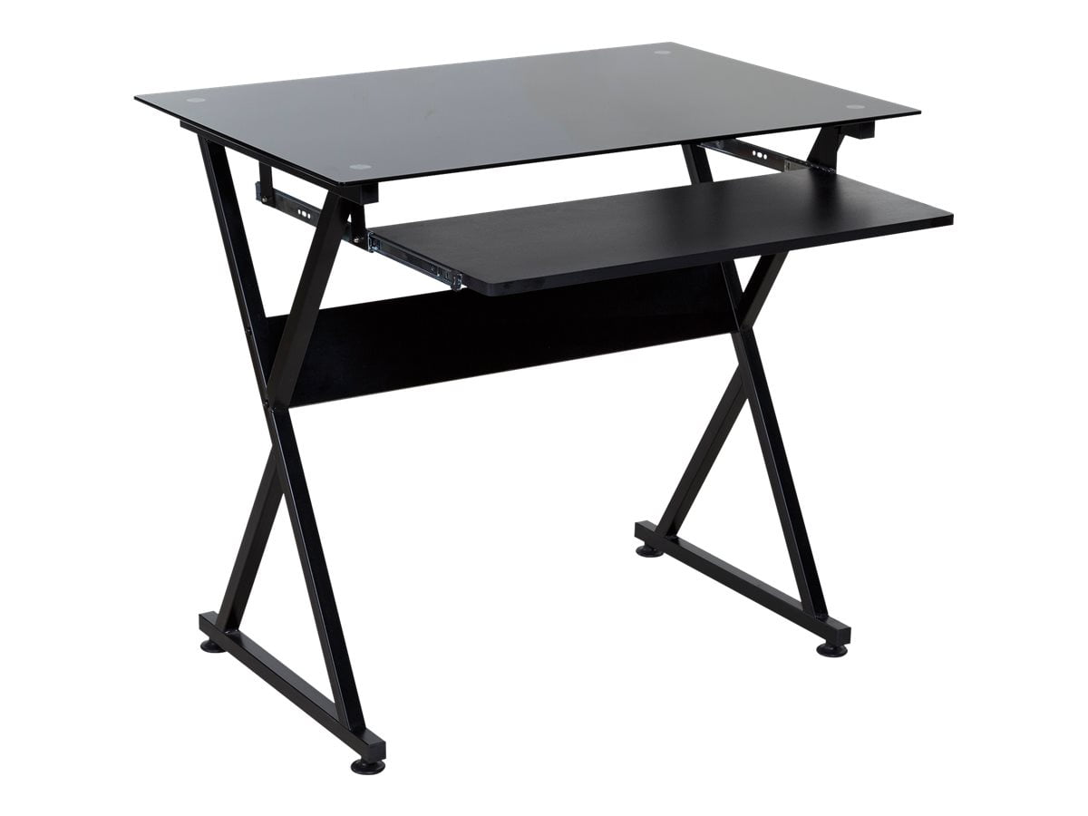 Sleek Black MDF and Steel Computer Desk with Frosted Glass Top