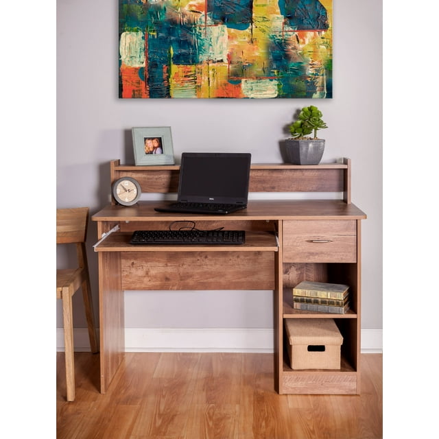 OneSpace 50LD0101 Essential Computer Desk with Hutch and Keyboard Tray
