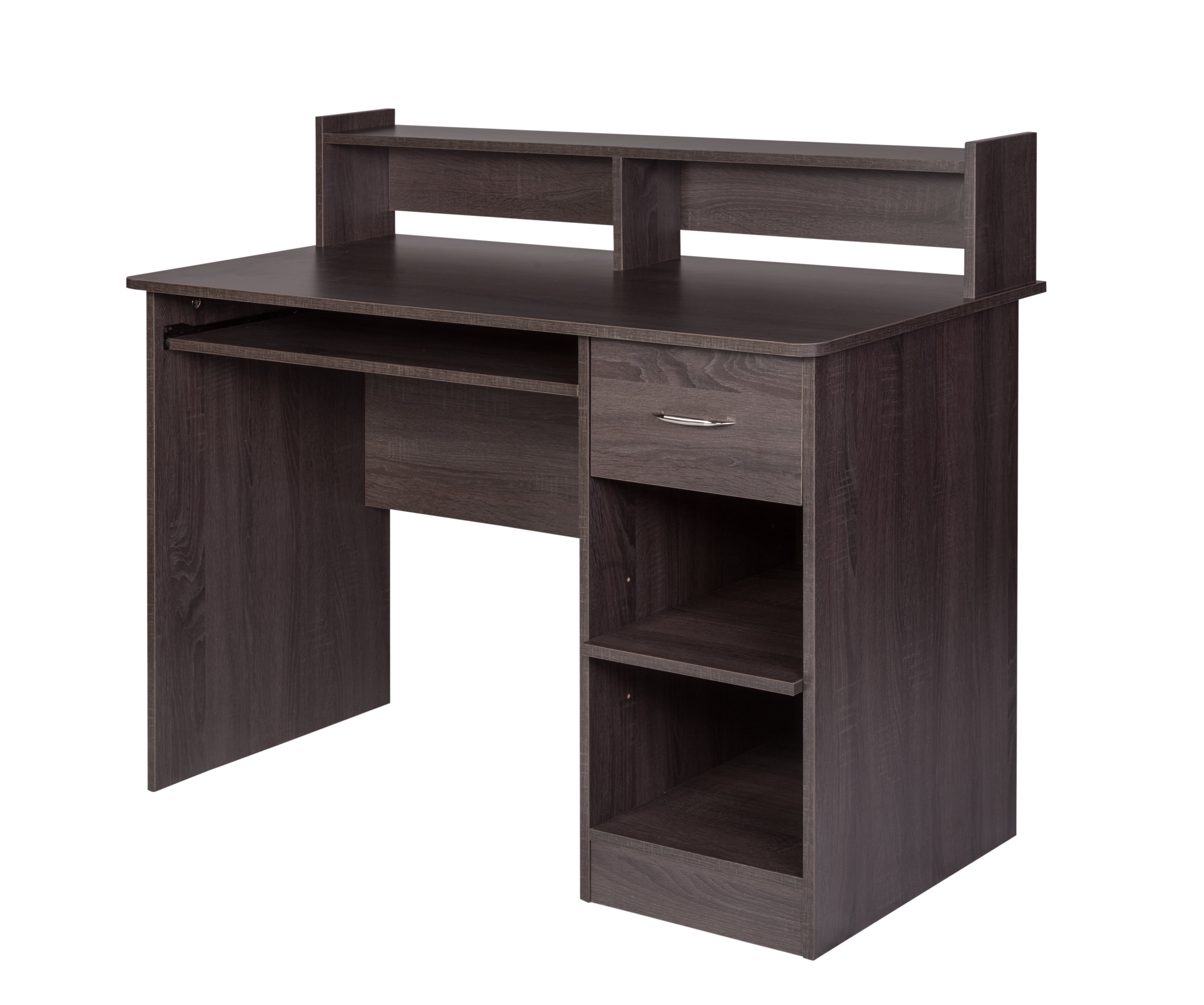 OneSpace 50LD0101 Essential Computer Desk with Hutch and Keyboard Tray, Grey Oak Finish