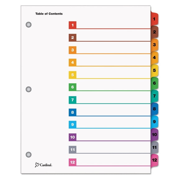 11 x 8.5 OneStep Printable Table of Contents and 1 to 12 Dividers - White/Assorted Tabs (12/Set)