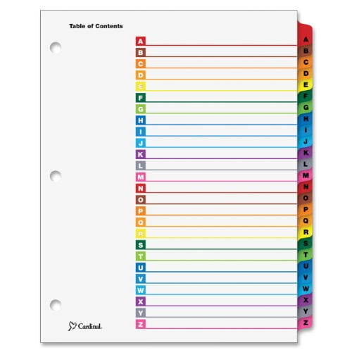 Cardinal Traditional OneStep Index System, 26-Tab, A-Z, Letter, Multicolor, 26/Set -CRD60218