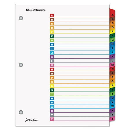 Cardinal 60218 11 x 8.5 OneStep Printable Table of Contents and A to Z Dividers - White/Assorted Tabs (26/Set)
