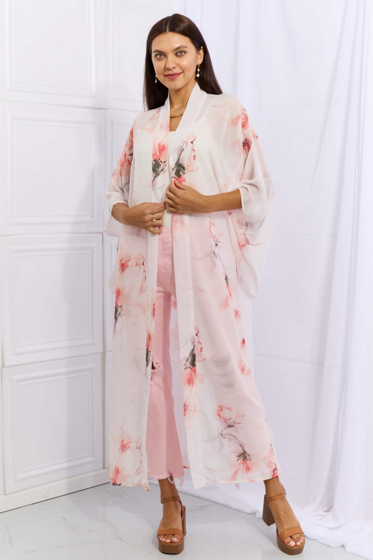 Mint Floral Chiffon Kimono Cardigan