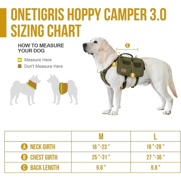 OneTigris Dog Hiking Backpack, Medium Large Dogs, HOPPY  3.0 Dog Saddle Bag Harness Outdoor Hiking (M, Green)