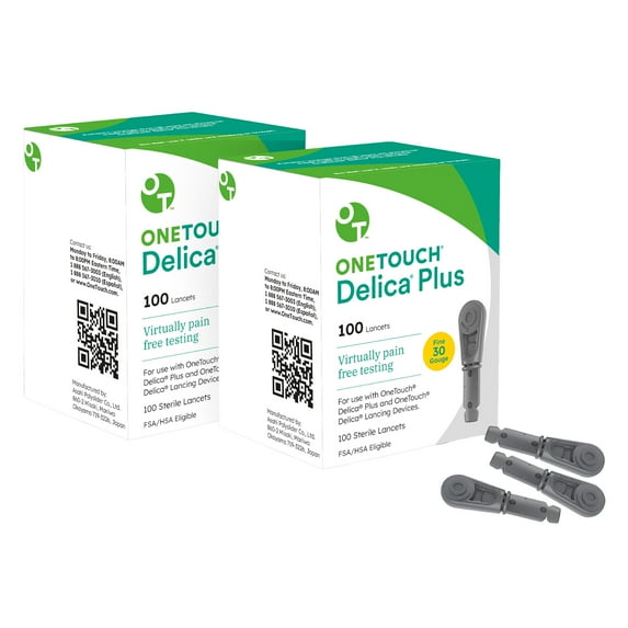 OneTouch Delica Plus Lancets - 200 Count - 30-Gauge Lancets for Blood Sugar Testing - Virtually Pain-Free - Single-Use for Glucose Monitoring & Diabetes Supplies - 100 Count/Pack (2 Pack)