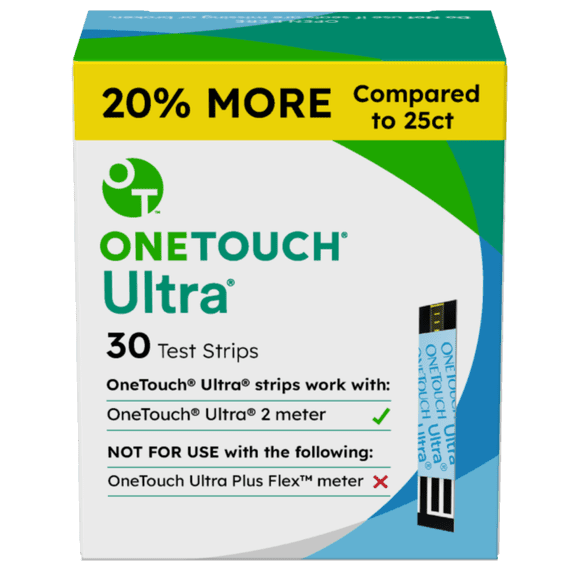 OneTouch Ultra Blood Glucose Test Strips, 30 Count, Compatible with Ultra 2 Meter