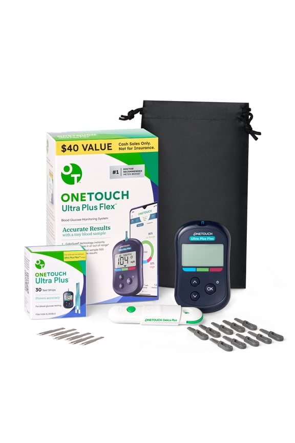 Ultra Plus Flex Test Kit - Includes Ultra Plus Flex Blood Glucose Meter, 10 Lancets, Lancing Device, 30 Test Strips & Carrying Pouch - Diabetes Care Supplies