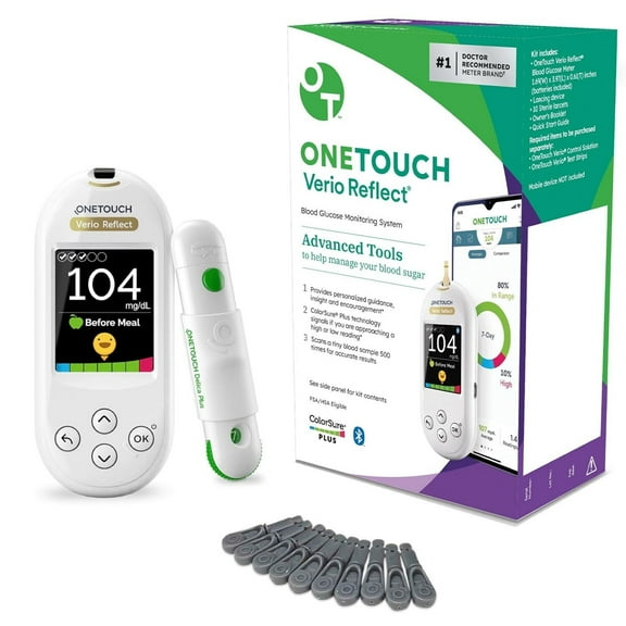 OneTouch Verio Reflect Blood Glucose Meter | Blood Glucose Monitoring System Includes Blood Sugar Meter, Lancing Device and 10 Sterile Lancets