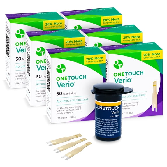 OneTouch Verio Test Strips - 180 Count - Diabetic Test Strips for Blood Glucose Meter & Daily Blood Sugar Levels - 30 Count/Pack (6 Pack)