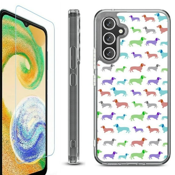 OneToughShield ® Case Compatible with Samsung Galaxy A25 5G, Shockproof Bumper Phone Case, with Tempered Glass Screen Protector - Colorful Dachshund/Puppy