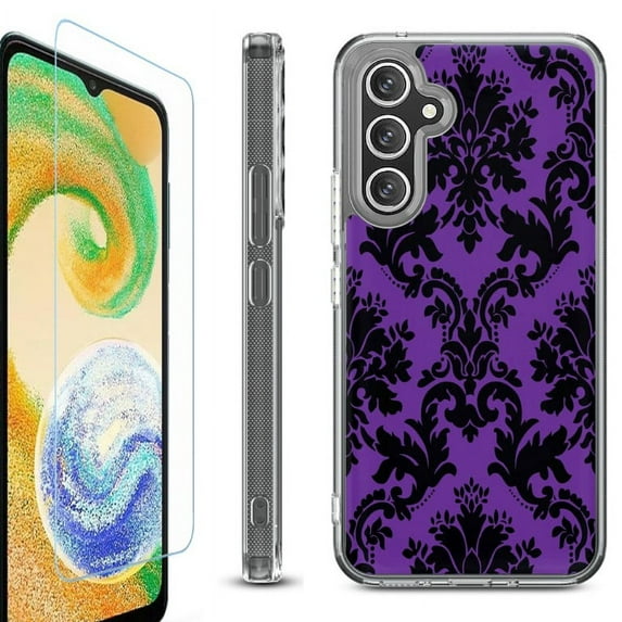 OneToughShield ® Case Compatible with Samsung Galaxy A25 5G, Shockproof Bumper Phone Case, with Tempered Glass Screen Protector - Victorian Purple/Black