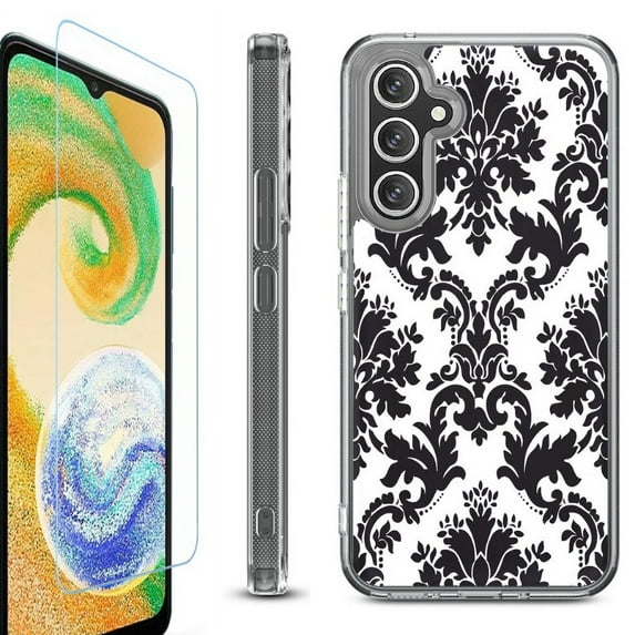 OneToughShield ® Case Compatible with Samsung Galaxy A25 5G, Shockproof Bumper Phone Case, with Tempered Glass Screen Protector - Victorian White/Black
