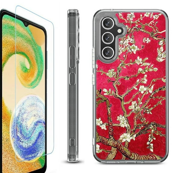 OneToughShield ® Case Compatible with Samsung Galaxy A25 5G, Shockproof Bumper Phone Case, with Tempered Glass Screen Protector - Almond Blossom Red
