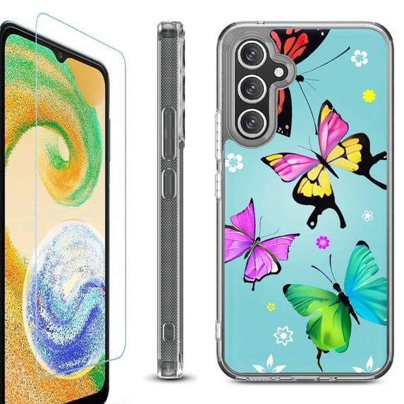 OneToughShield ® Case Compatible with Samsung Galaxy A25 5G, Shockproof Bumper Phone Case, with Tempered Glass Screen Protector - Butterfly