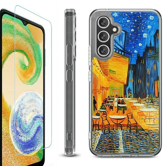 OneToughShield ® Case Compatible with Samsung Galaxy A25 5G, Shockproof Bumper Phone Case, with Tempered Glass Screen Protector - Cafe Terrace