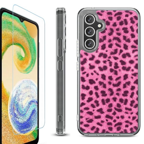 OneToughShield ® Case Compatible with Samsung Galaxy A25 5G, Shockproof Bumper Phone Case, with Tempered Glass Screen Protector - Cheetah Pink