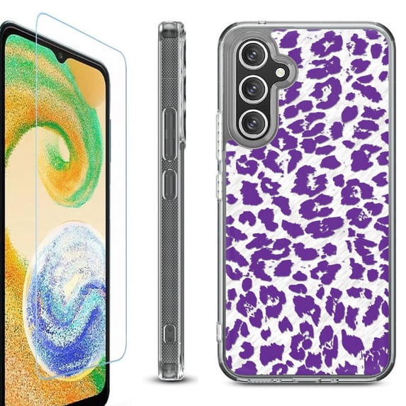 OneToughShield ® Case Compatible with Samsung Galaxy A25 5G, Shockproof Bumper Phone Case, with Tempered Glass Screen Protector - Cheetah Purple