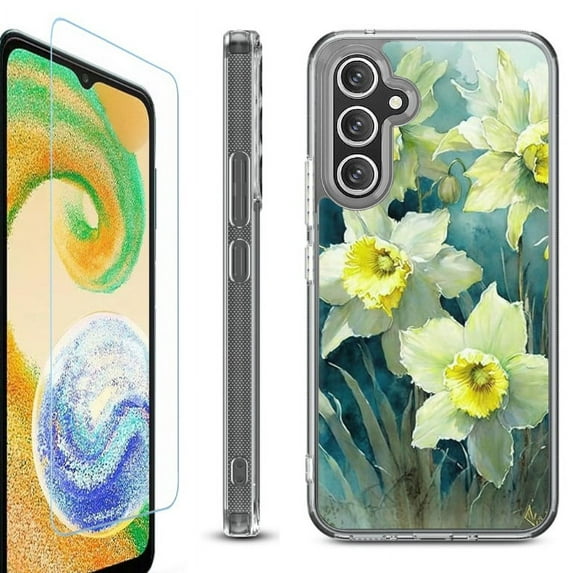 OneToughShield ® Case Compatible with Samsung Galaxy A25 5G, Shockproof Bumper Phone Case, with Tempered Glass Screen Protector - Daffodils