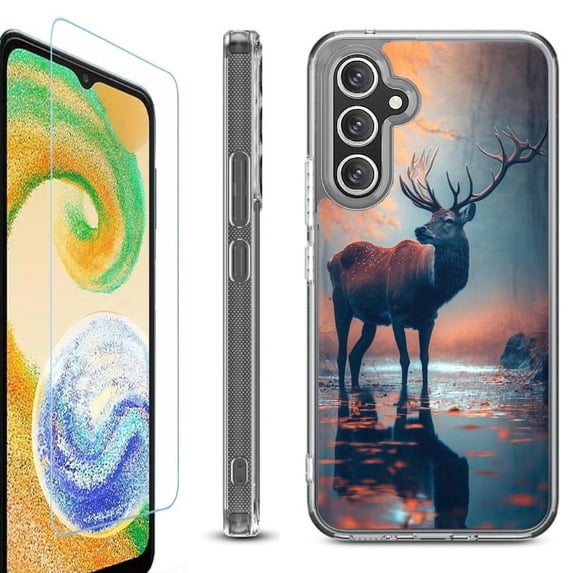 OneToughShield ® Case Compatible with Samsung Galaxy A25 5G, Shockproof Bumper Phone Case, with Tempered Glass Screen Protector - Deer Autumn