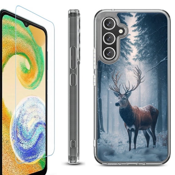 OneToughShield ® Case Compatible with Samsung Galaxy A25 5G, Shockproof Bumper Phone Case, with Tempered Glass Screen Protector - Deer Winter
