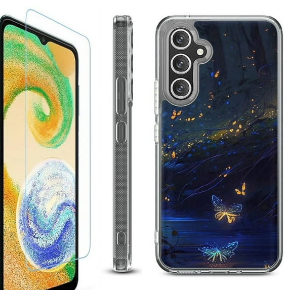 OneToughShield ® Case Compatible with Samsung Galaxy A25 5G, Shockproof Bumper Phone Case, with Tempered Glass Screen Protector - Fireflies Butterfly