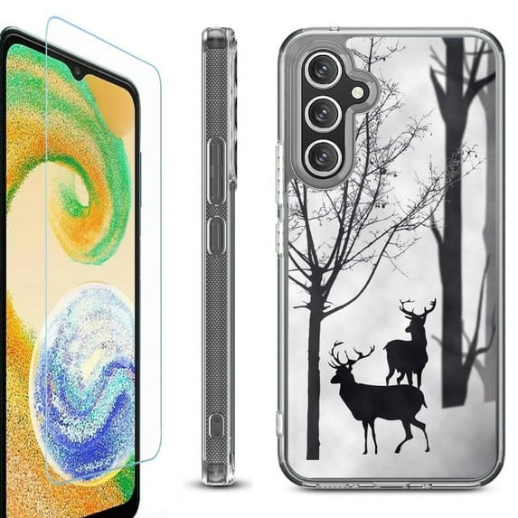 OneToughShield ® Case Compatible with Samsung Galaxy A25 5G, Shockproof Bumper Phone Case, with Tempered Glass Screen Protector - Forest Deer