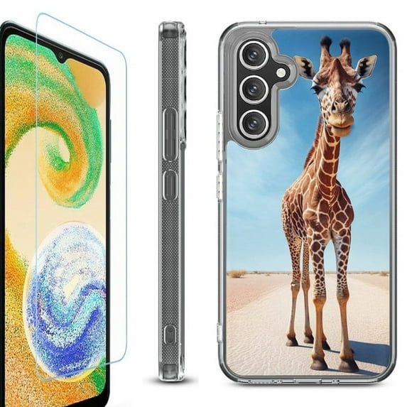 OneToughShield ® Case Compatible with Samsung Galaxy A25 5G, Shockproof Bumper Phone Case, with Tempered Glass Screen Protector - Giraffe