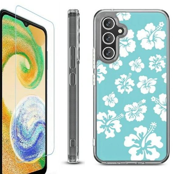 OneToughShield ® Case Compatible with Samsung Galaxy A25 5G, Shockproof Bumper Phone Case, with Tempered Glass Screen Protector - Hibiscus Teal