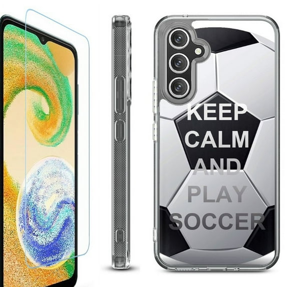 OneToughShield ® Case Compatible with Samsung Galaxy A25 5G, Shockproof Bumper Phone Case, with Tempered Glass Screen Protector - Keep Calm Soccer