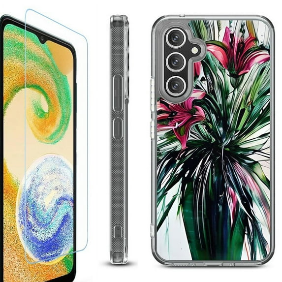 OneToughShield ® Case Compatible with Samsung Galaxy A25 5G, Shockproof Bumper Phone Case, with Tempered Glass Screen Protector - Lily