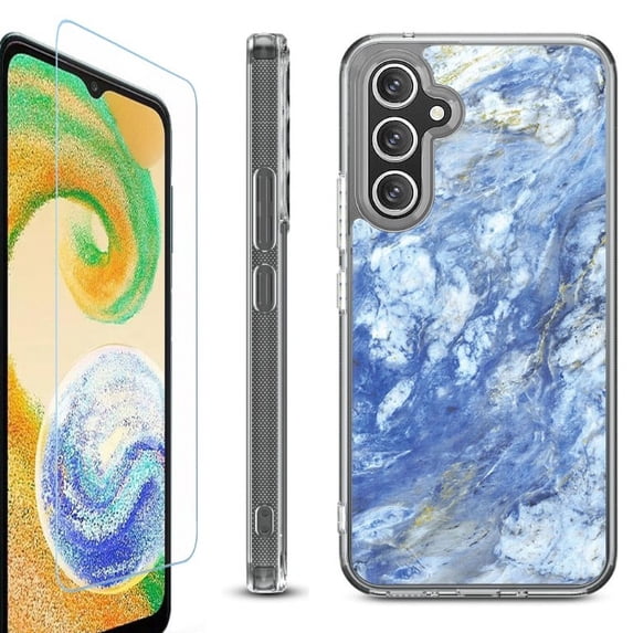 OneToughShield ® Case Compatible with Samsung Galaxy A25 5G, Shockproof Bumper Phone Case, with Tempered Glass Screen Protector - Marble / Gem Blue