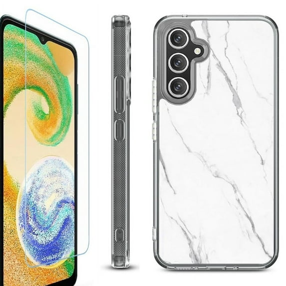 OneToughShield ® Case Compatible with Samsung Galaxy A25 5G, Shockproof Bumper Phone Case, with Tempered Glass Screen Protector - Marble / White