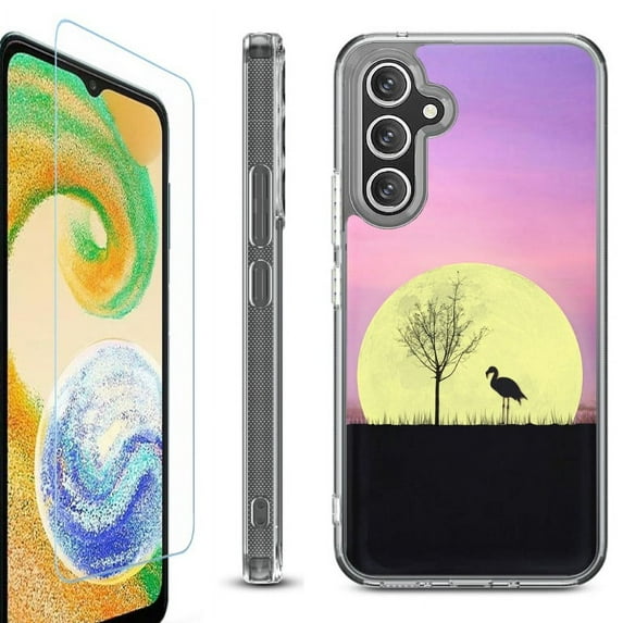 OneToughShield ® Case Compatible with Samsung Galaxy A25 5G, Shockproof Bumper Phone Case, with Tempered Glass Screen Protector - Moonlight Flamingo