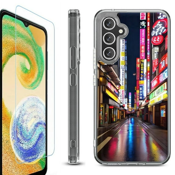 OneToughShield ® Case Compatible with Samsung Galaxy A25 5G, Shockproof Bumper Phone Case, with Tempered Glass Screen Protector - Neon Street