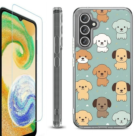 OneToughShield ® Case Compatible with Samsung Galaxy A25 5G, Shockproof Bumper Phone Case, with Tempered Glass Screen Protector - Puppies