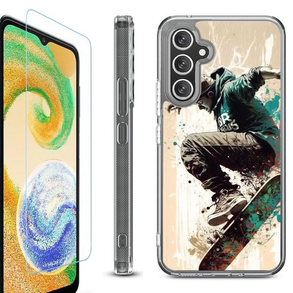 OneToughShield ® Case Compatible with Samsung Galaxy A25 5G, Shockproof Bumper Phone Case, with Tempered Glass Screen Protector - Skateboarding
