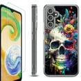 thumbnail image 1 of OneToughShield ® Case Compatible with Samsung Galaxy A25 5G, Shockproof Bumper Phone Case, with Tempered Glass Screen Protector - Skull Flower, 1 of 4