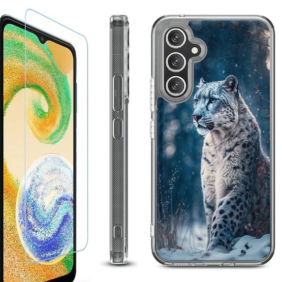OneToughShield ® Case Compatible with Samsung Galaxy A25 5G, Shockproof Bumper Phone Case, with Tempered Glass Screen Protector - Snow Leopard